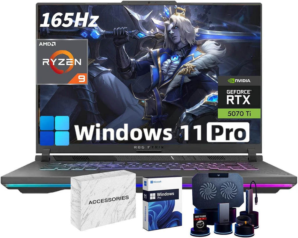 ASUS ROG Strix-G16 Gaming Laptop - 16' 165Hz 300 nits, NVIDIA GeForce RTX 5070 Ti, AMD Ryzen 9 HX 8940HX, 16-core (Up to 5.3 GHz), Backlit KB, Win11 Pro PC w/Accessoires(64GB DDR5 RAM, 1TB SSD)