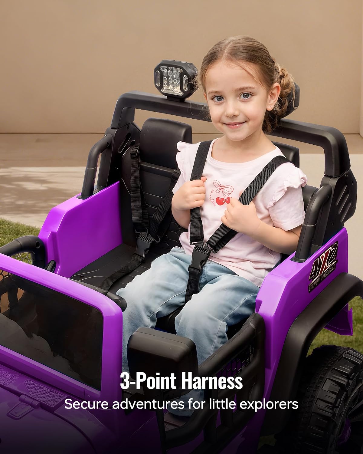 Outfunny 2 Seater Ride on Car Toy, 12V Electric Car for Kids 4-8 with Remote Control, Capacity 150 lb, LED Light - Purple