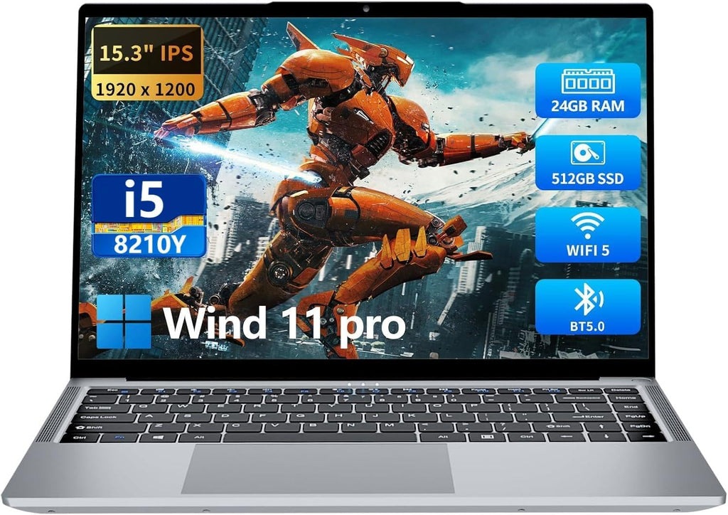 KUMNOSAL 2026 Laptop,15.3 Inch Laptop with i5-8210Y(Up to 3.6GHz), 24GB RAM 512GB SSD,FHD IPS 1200p,180°Open Portable Laptop, WiFi 5, UHD Graphics, Laptops for Business Student Light Gaming