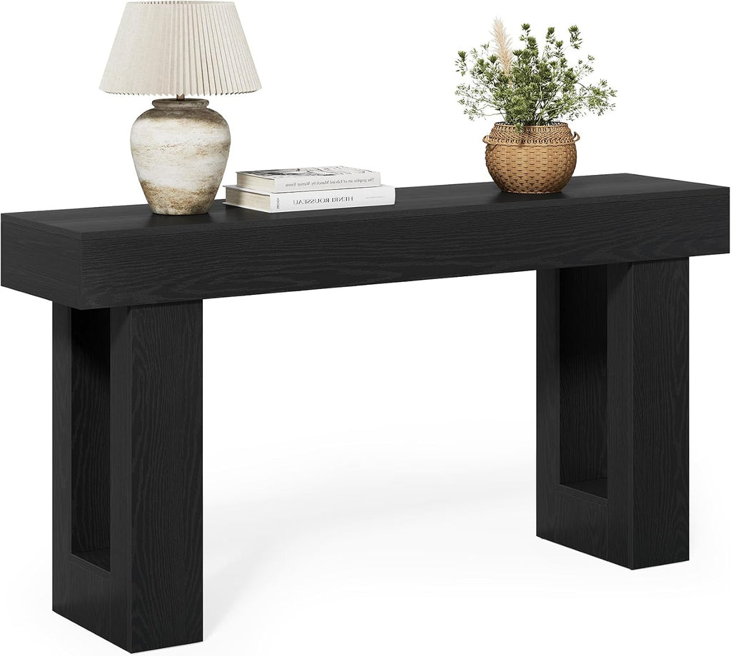 Little Tree 63-Inch Long Console Tables for Entryway, Large Sofa Table Behind Couch, Wooden Entry Foyer Hallway Table, Modern Console Sofa Tables for Living Room, Black