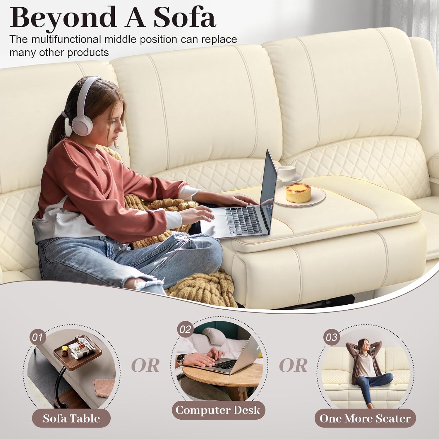 Yolsali 3-Seater Recliner Sofa, Manual Reclining Couch with Multi-Functional Middle Seat, Reclining Sofa for Living Room with Hidden Storage Space, Cup Holders, and Removable Console