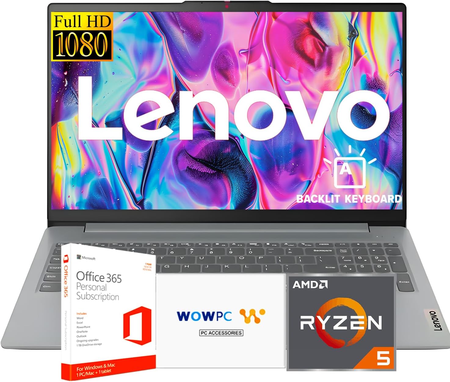 Lenovo Ideapad Slim 3 Laptop for Student & Business with Microsoft Office, Backlit Keyboard, AMD Ryzen 5 5625U (Beats Intel i7-1260U), 15.6' FHD Display, 16GB RAM 2TB SSD, Windows 11 Pro, WOWPC USB