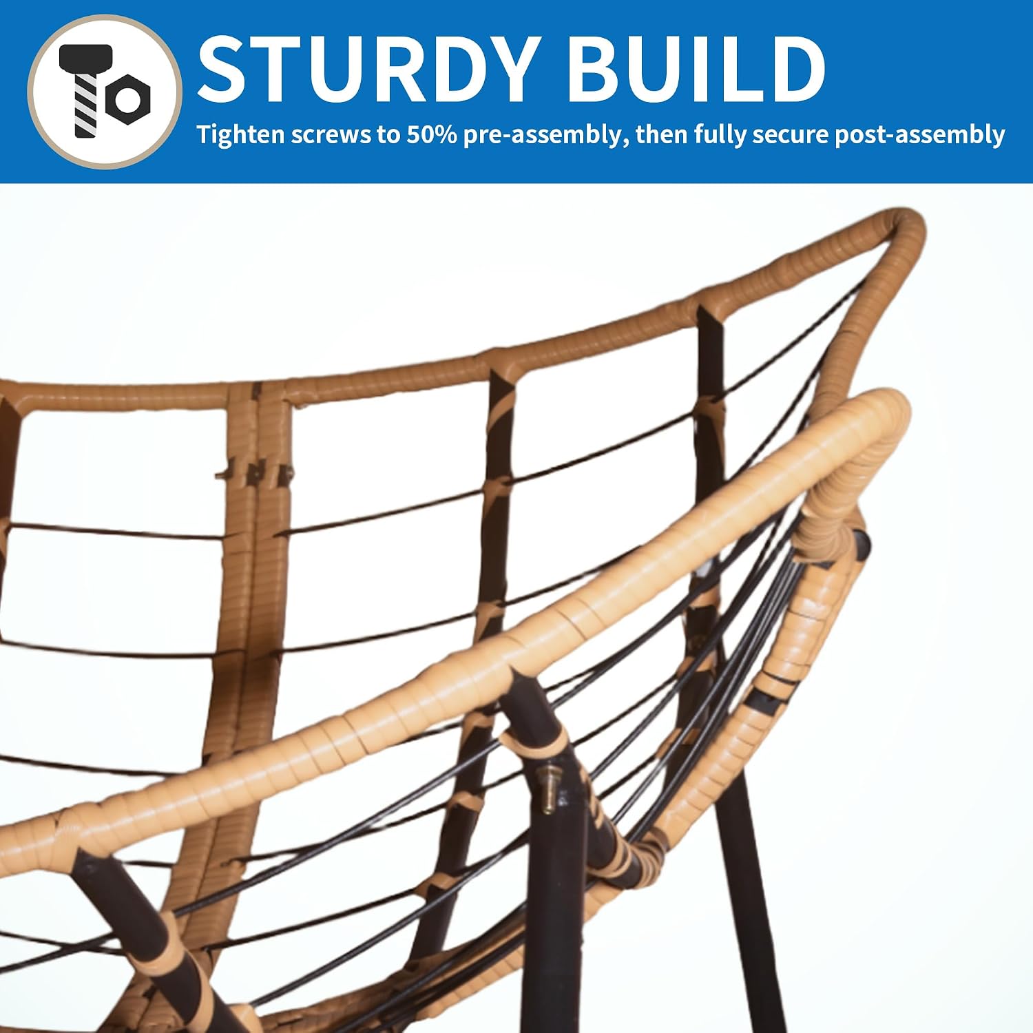 Patio Rocking Egg Chair - Outdoor Rocking Chair with Thick Cushion, Modern Indoor Outdoor Papasan Rocking Chair, Lounge Rocker for Balcony, Living Room, Bedroom, Porch, Patio, Lawn, Garden (Blue)