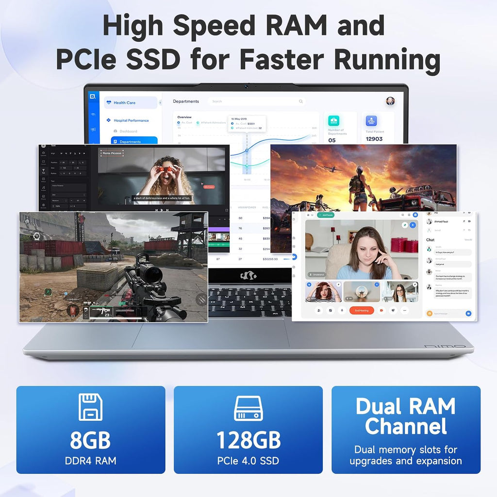 NIMO 15.6' IPS FHD-Business-Laptop, Intel 6 Core i3-1215U 8GB RAM 128GB SSD (Beat i5-1135G7, Up to 4.4GHz) Computer with Backlit Keyboard Fingerprint 65W Type C Wi-Fi 6 Numpad Win 11