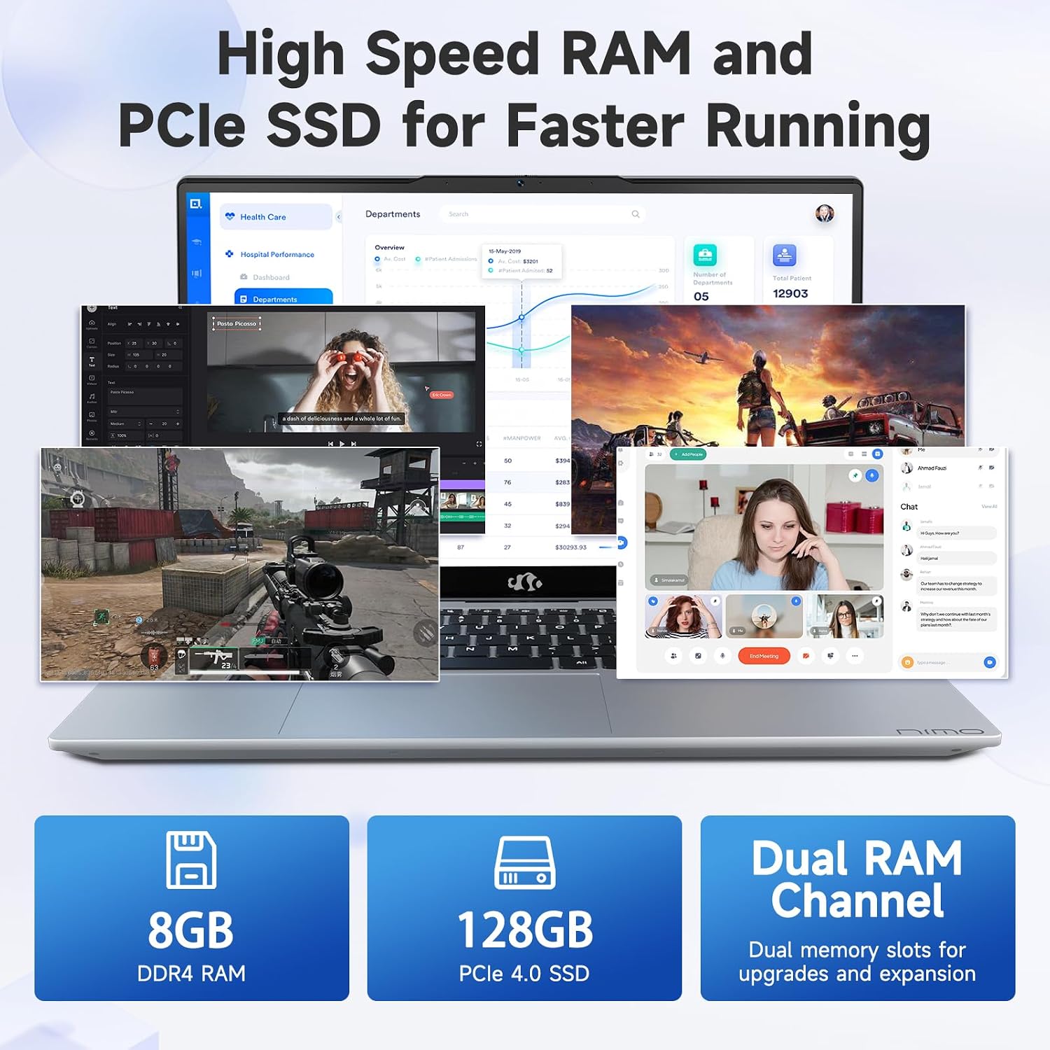 NIMO 15.6' IPS FHD-Business-Laptop, Intel 6 Core i3-1215U 8GB RAM 128GB SSD (Beat i5-1135G7, Up to 4.4GHz) Computer with Backlit Keyboard Fingerprint 65W Type C Wi-Fi 6 Numpad Win 11