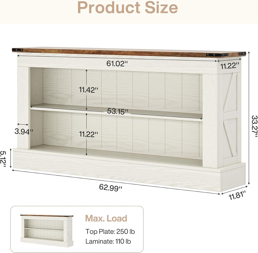 Tribesigns 63-Inch Long Console Table for Entryway, Narrow Long Entry Table with Shelves for Living Room, Farmhouse Sofa Console Behind Couch, for Foyer, Hallway, White and Brown