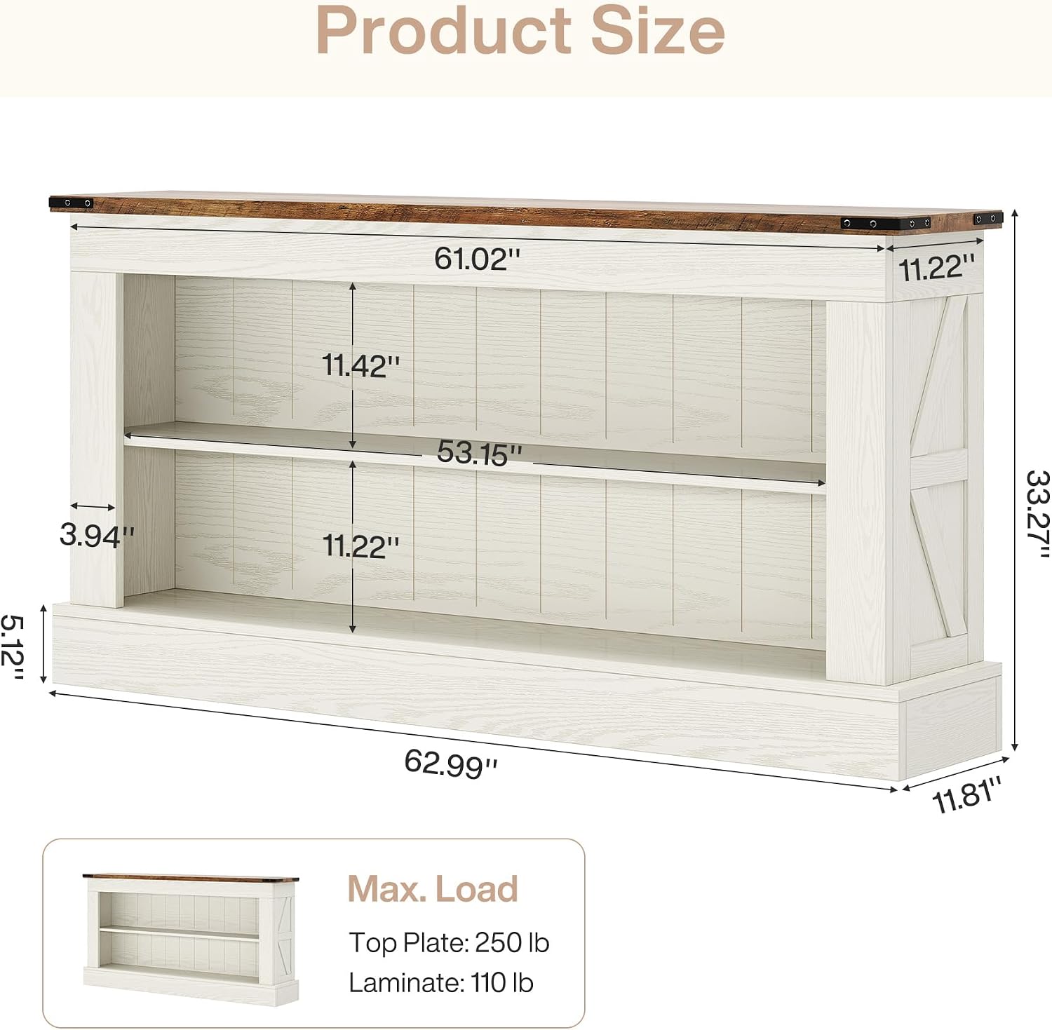 Tribesigns 63-Inch Long Console Table for Entryway, Narrow Long Entry Table with Shelves for Living Room, Farmhouse Sofa Console Behind Couch, for Foyer, Hallway, White and Brown