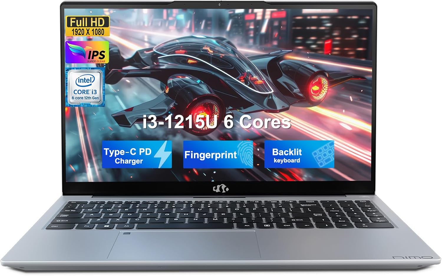 NIMO 15.6' FHD IPS Student-Laptop-Computer - Intel Core i3-1215U(Beat i5-1135G7, 6 Cores Up to 4.4GHz), 16GB RAM 1TB SSD, 65W Type-C Charger, 2 Years Warranty, Fingerprint, Backlit Keyboard, Wi-Fi 6
