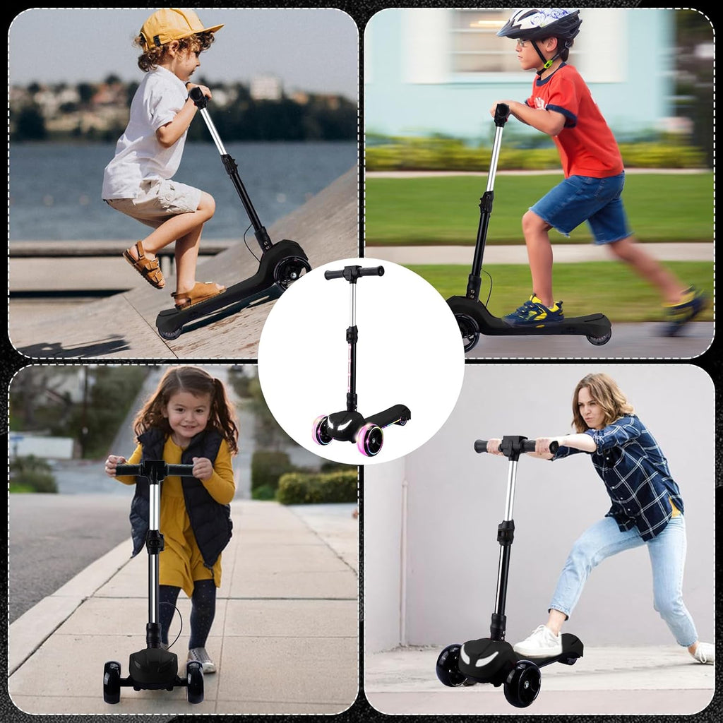 24V Electric Scooter for Kids w/150W Powerful Motor, Thumb Throttle, LCD Screen, Bluetooth, Light-Up Stem Deck & Wheels, 3 Adjustable Heights, 5MPH Safe Speed, 3 Wheel Electric Scooter for Kids