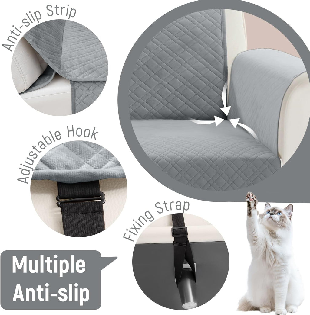Waterproof L Shaped Couch Cover for Sectional Sofa Velvet Quilted Corner Sofa Cover L Shape Furniture Protector Slipcover Set with Non Slip Straps for Pets Dogs Kids (XX-Large, Silvery Grey)