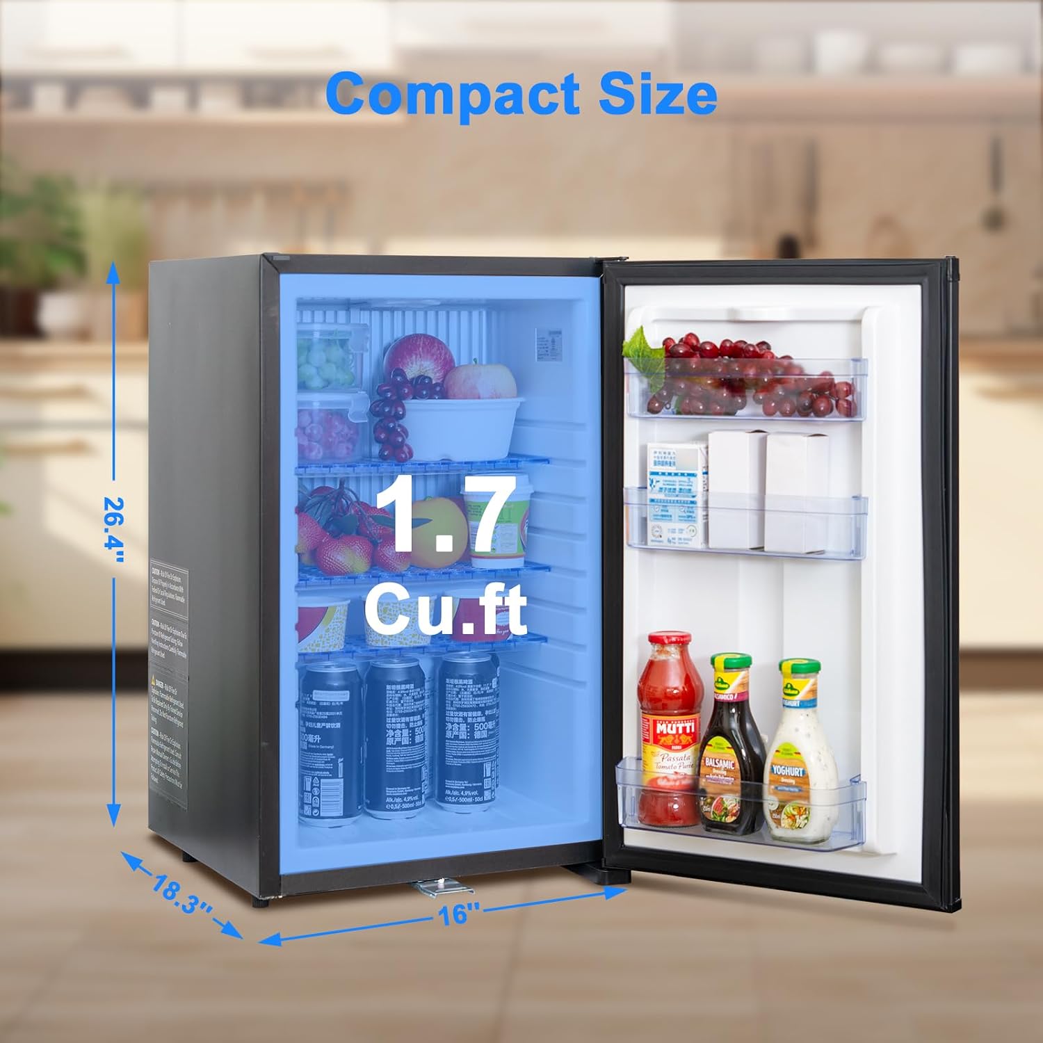 12V Refrigerator 1.7 Cu.Ft, AC/DC Semi Truck Refrigerator with Lock, Reversible Door, Quiet Absorption Mini Fridge for RV Camper, Caravan, Boat, Compact, Black