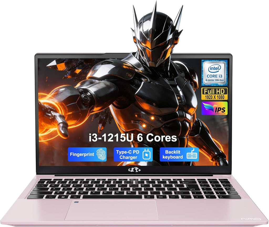 NIMO 15.6' FHD IPS Portable Laptop, Intel Core i3-1215U (Up to 4.4GHz, Beat R5 7520U), 8GB RAM 128GB SSD Work Computer, Backlit KB, Fingerprint, WiFi 6, 65W Type-C Fast Charge, 180° View, for Campus
