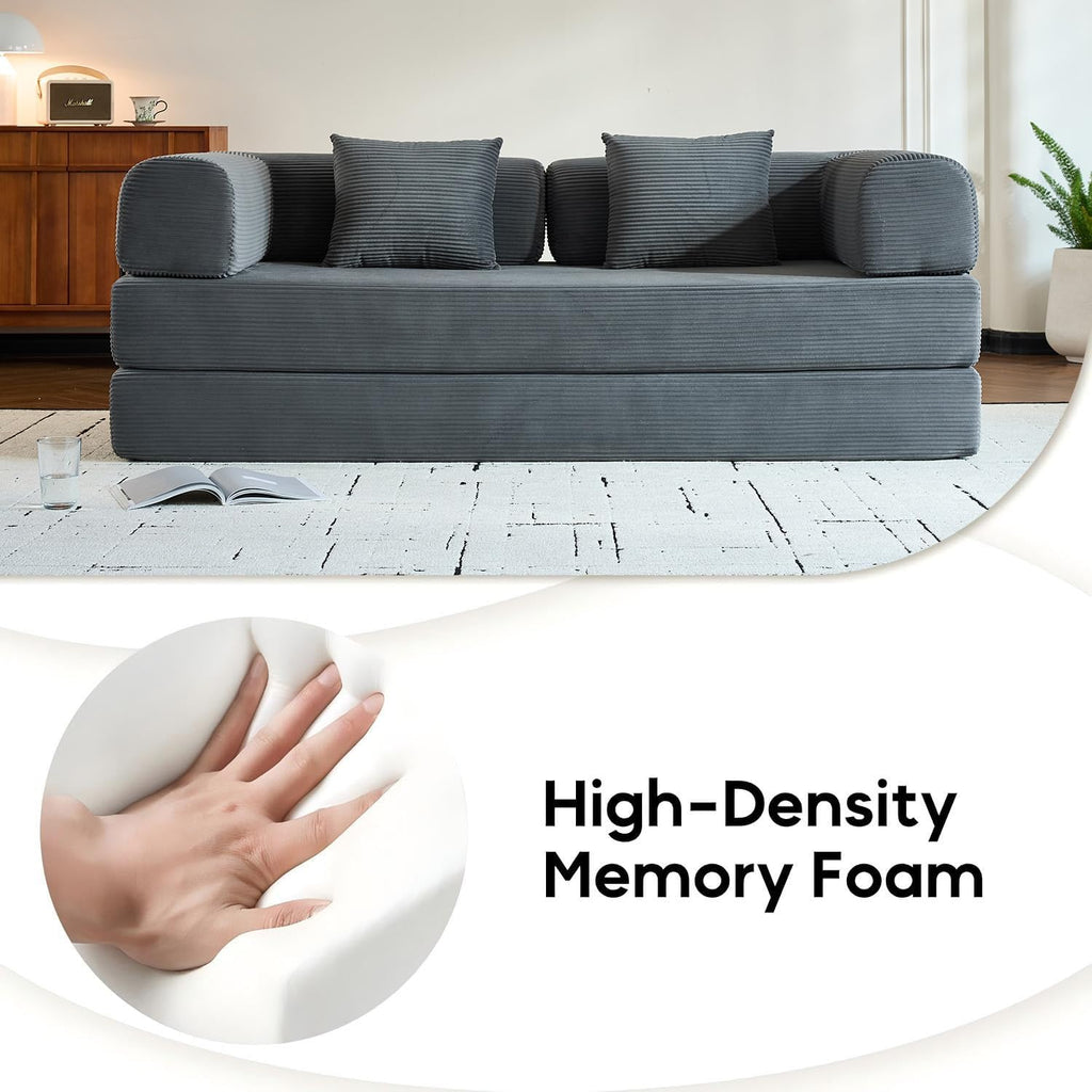 ZEIINPA Comfy Convertible Folding Mattress Couch, Floor Sofa Bed with Fixed-Shape Frame, Corduroy Floor Sofa with Armrest, Floor Sofa Lounge Couch for Living Room Bedroom Lounge Studio,Grey
