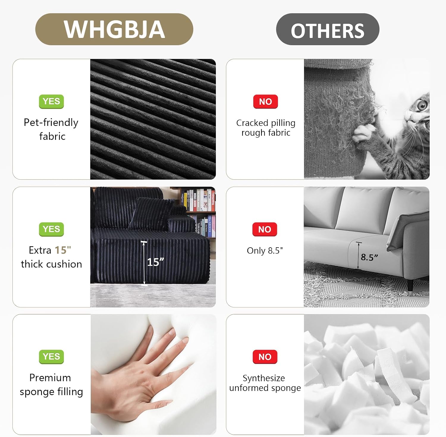 WHGBJA Oversized 79' Double Chaise Lounge Sofa Bed, Deep Seat Corduroy Cloud Loveseat Chair, No Assembly, Plush Upholstered Sleeper for Living Room or Bedroom (Dark Black)