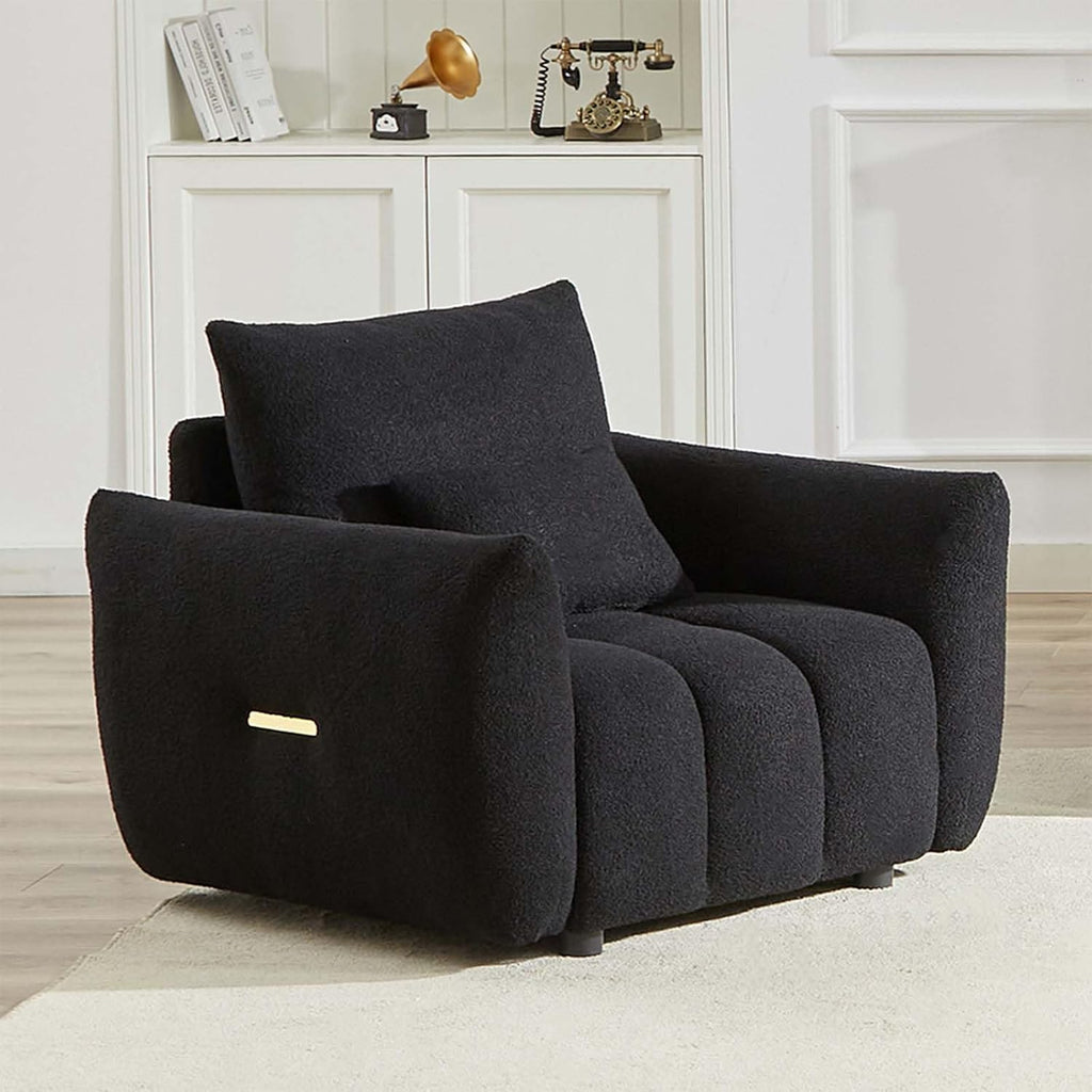 Antetek 35' Modern Accent Single Sofa Chair, Comfy Deep Seat Teddy Living Room Chair, Leisure Boucle Reading Sofa Arm Chair for Bedroom, Office, Apartment, Black