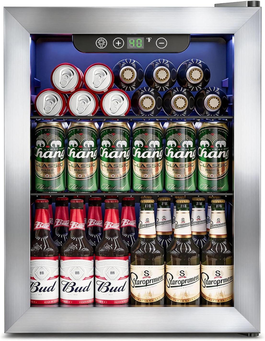 Feelfunn 1.7 Cu.Ft Beverage Refrigerator Cooler - 68 Can Mini Fridge Glass Door for Drink Soda Beer Wine - Small Refrigerator for Bedroom Office Home Dorm Bar, Silver