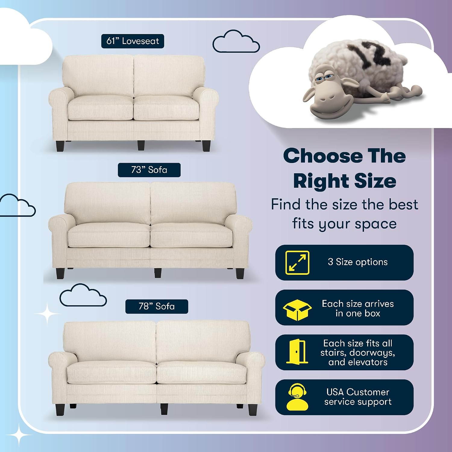 Serta Copenhagen Small Loveseat Sofa, 61 Inch Couch with Rolled Arms, Pocket Coil Seat Cushions, Removable Covers, Easy Care Polyester Upholstery for Living Room, Bedroom or Office, Buckwheat Beige