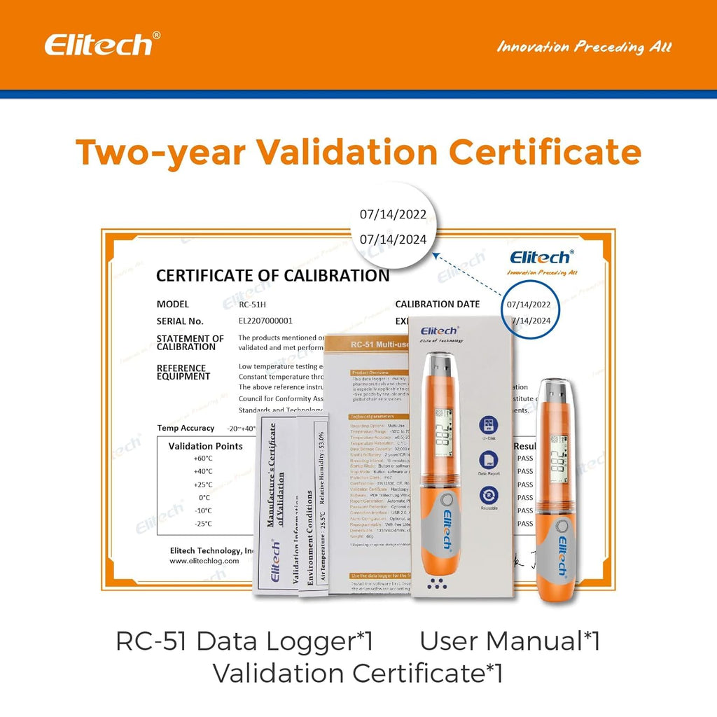 Elitech RC-51H USB Temperature Data Logger Reusable Digital Recorder Medical Refrigerator Thermometer Programmable Monitor 32000 Points High Accuracy (10 Packs)