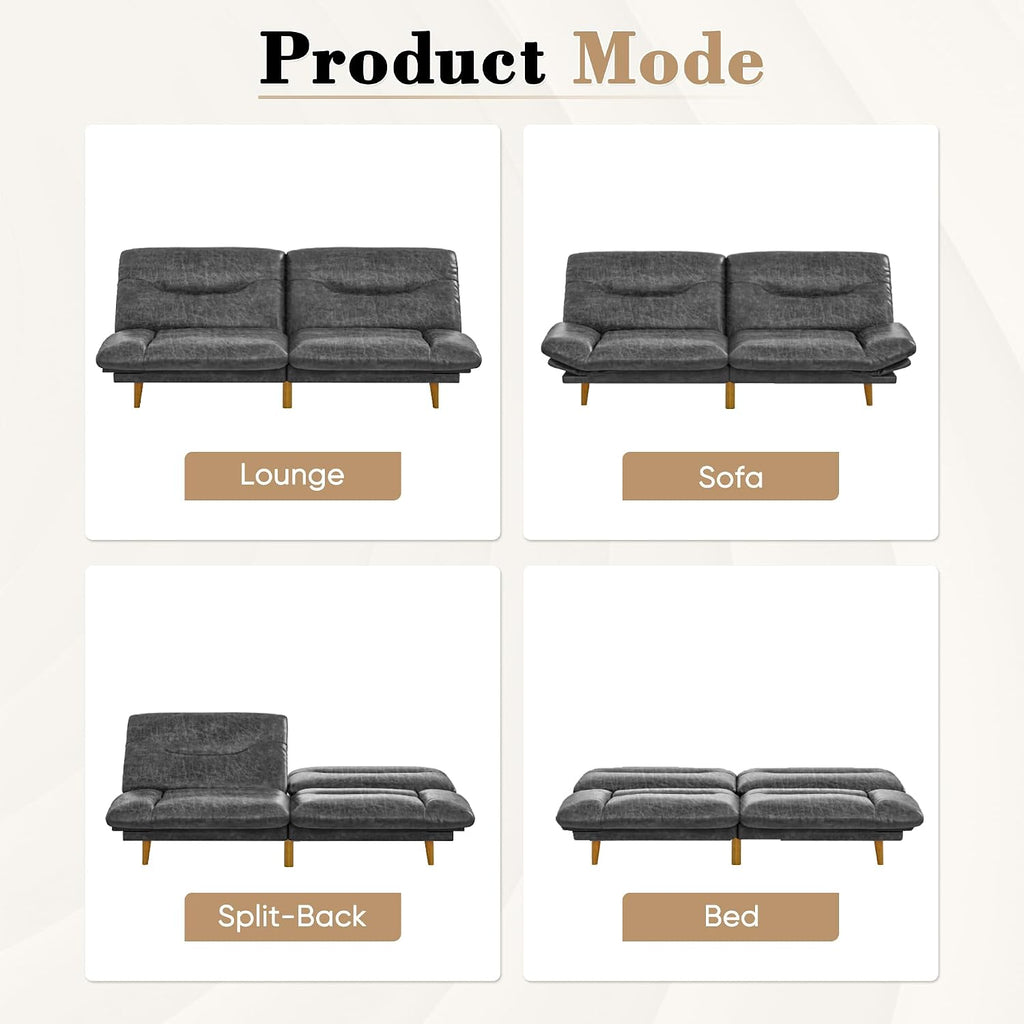 Homall Futon Sofa Bed, Modern Loveseat Futon Couch with Adjustable Backrest and Armrests, Sleeper Sofa Bed with Wood Frame for Living Room, Office, Apartment (Leathaire, Coal Black)