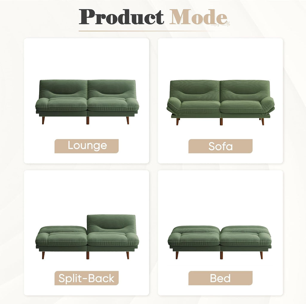 Homall Futon Sofa Bed, Modern Loveseat Futon Couch with Adjustable Backrest and Armrests, Sleeper Sofa Bed with Wood Frame for Living Room, Office, Apartment (Corduroy, Green)