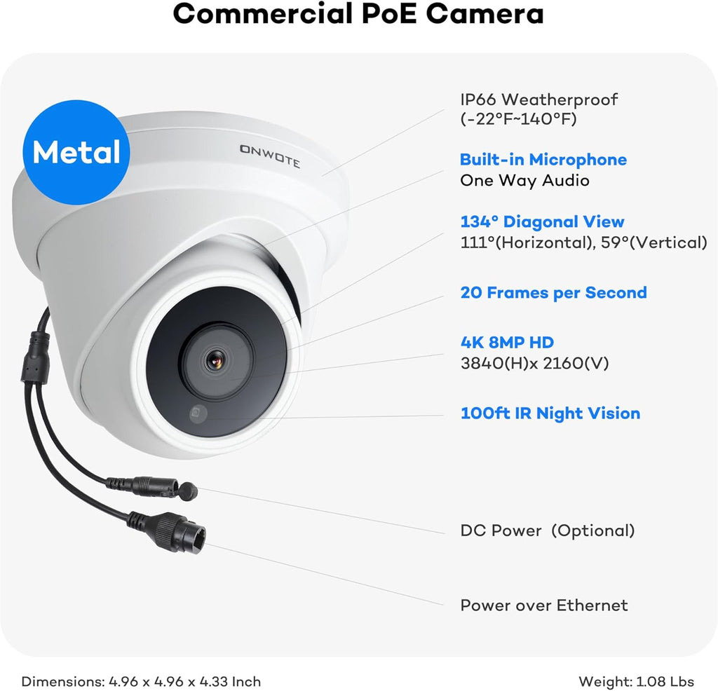 ONWOTE 4K 32 Channel Security Camera System PoE, 12MP 32CH NVR 8TB, 24x 8MP Outdoor Audio PoE IP Cameras, AI Human Vehicle Detection, 32 Ports Switch, 24 Cables-2280ft, Commercial CCTV for Business