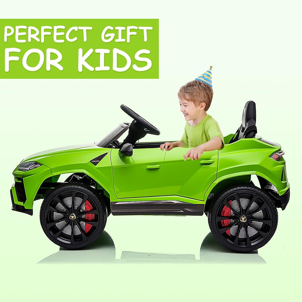 Electric Car for Kids 12V Licensed Lamborghini Ride On Car with Remote Control,Max Speed 2.5Mph,LED Lights,Music Players,Opening Doors,Spring Suspension,Toddler Cars to Drive (Green)