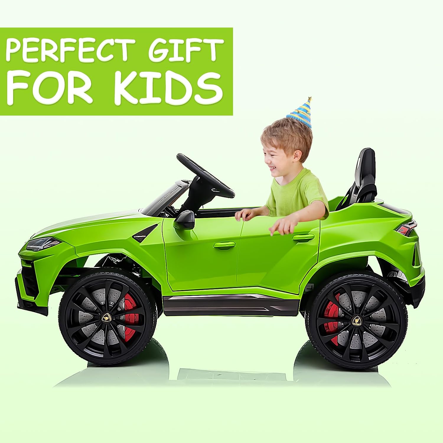 Electric Car for Kids 12V Licensed Lamborghini Ride On Car with Remote Control,Max Speed 2.5Mph,LED Lights,Music Players,Opening Doors,Spring Suspension,Toddler Cars to Drive (Green)