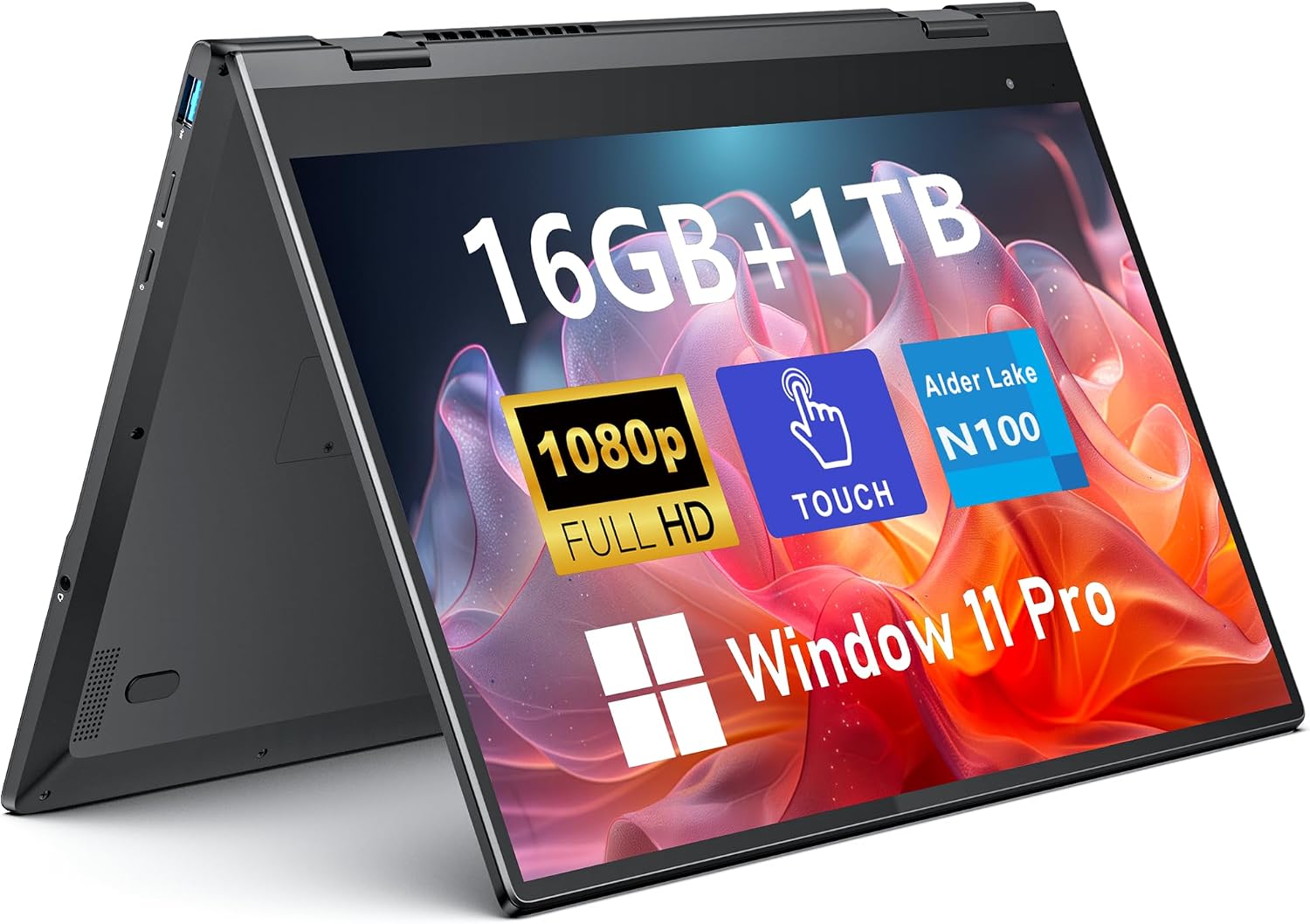 FUNYET Touchscreen Laptop Computer, 14 Inch 2 in 1 Gaming Laptop, N100 Processor, 16GB RAM 1TB SSD, 1920 x 1080, Fingerprint Unlock, Backlit Keyboard, Wi-Fi 6, BT5.2, Windows 11 Pro
