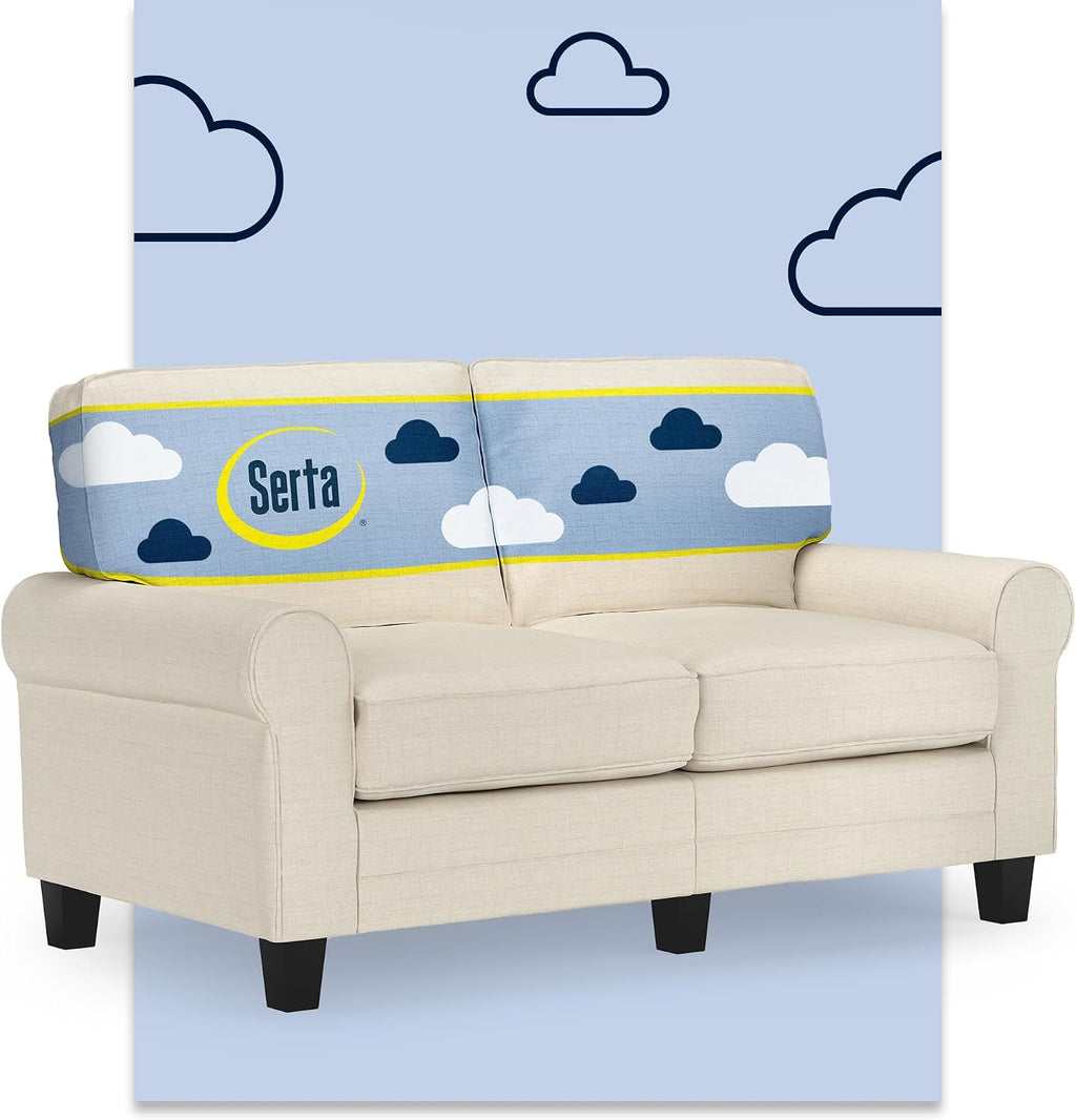 Serta Copenhagen Small Loveseat Sofa, 61 Inch Couch with Rolled Arms, Pocket Coil Seat Cushions, Removable Covers, Easy Care Polyester Upholstery for Living Room, Bedroom or Office, Buttercream