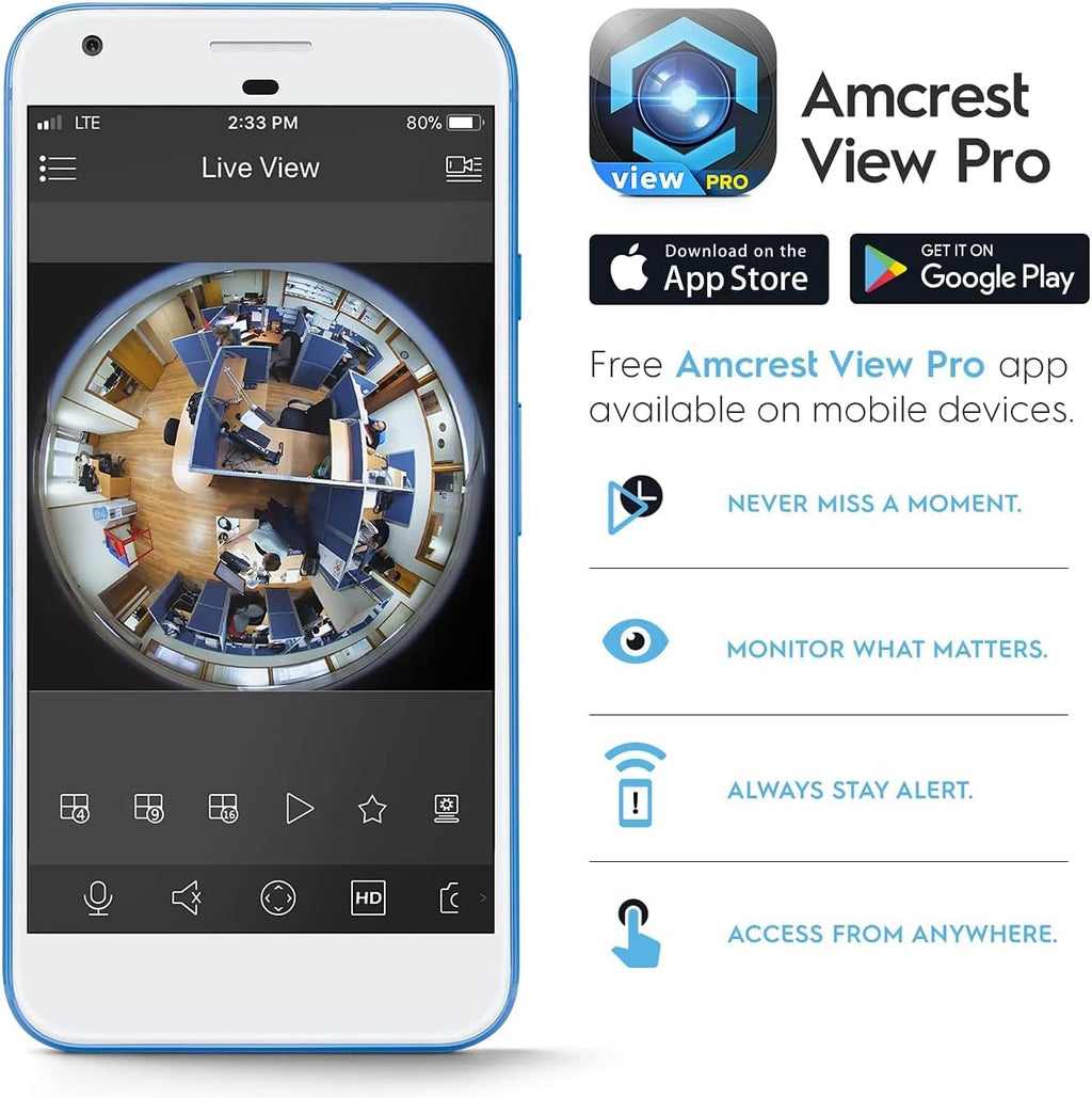 Amcrest Fisheye IP POE Camera, 360° Panoramic 5-Megapixel POE IP Camera, Fish Eye Security Indoor Camera, IVS Features and People Counting, MicroSD Recording, IP5M-F1180EW-V2 (White)