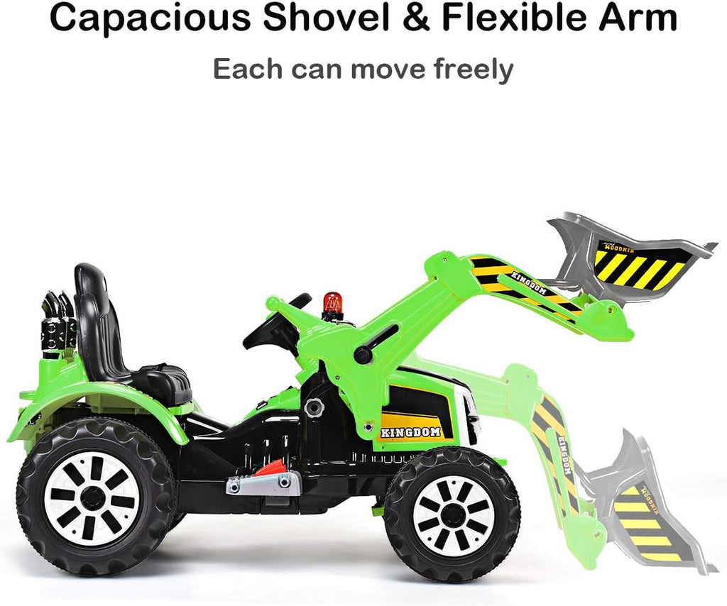 Costzon Ride on Excavator, 12V Battery Powered Construction Vehicles for Kids with Front Loader, Horn, Safety Belt, Treaded Wheels, Ride on Bulldozer Truck, Excavator Ride on Toy Gift for Boys Girls
