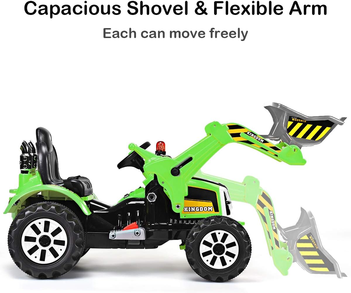 Costzon Ride on Excavator, 12V Battery Powered Construction Vehicles for Kids with Front Loader, Horn, Safety Belt, Treaded Wheels, Ride on Bulldozer Truck, Excavator Ride on Toy Gift for Boys Girls