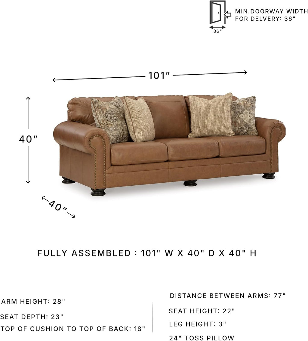 Signature Design by Ashley Carianna Classic 2-in-1 Leather Match Sofa Sleeper with Folding Gel Memory Foam Mattress and Nailhead Trim, Queen, Dark Brown