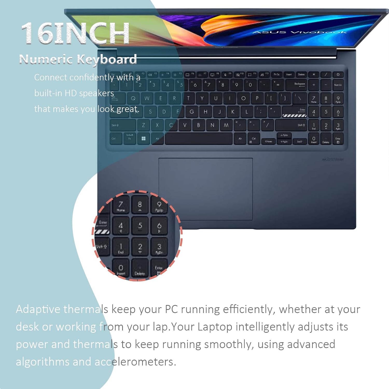 ASUS Vivobook 16 Laptop Computer - 16' HD Display, AMD Ryzen 7 5800HS (Beats i7-1195G7), 16GB RAM, 1TB SSD, AMD Radeon Graphics, WiFi 6, Chiclet Keyboard, USB-A&C, Windows 11 Pro with Laptop Stand