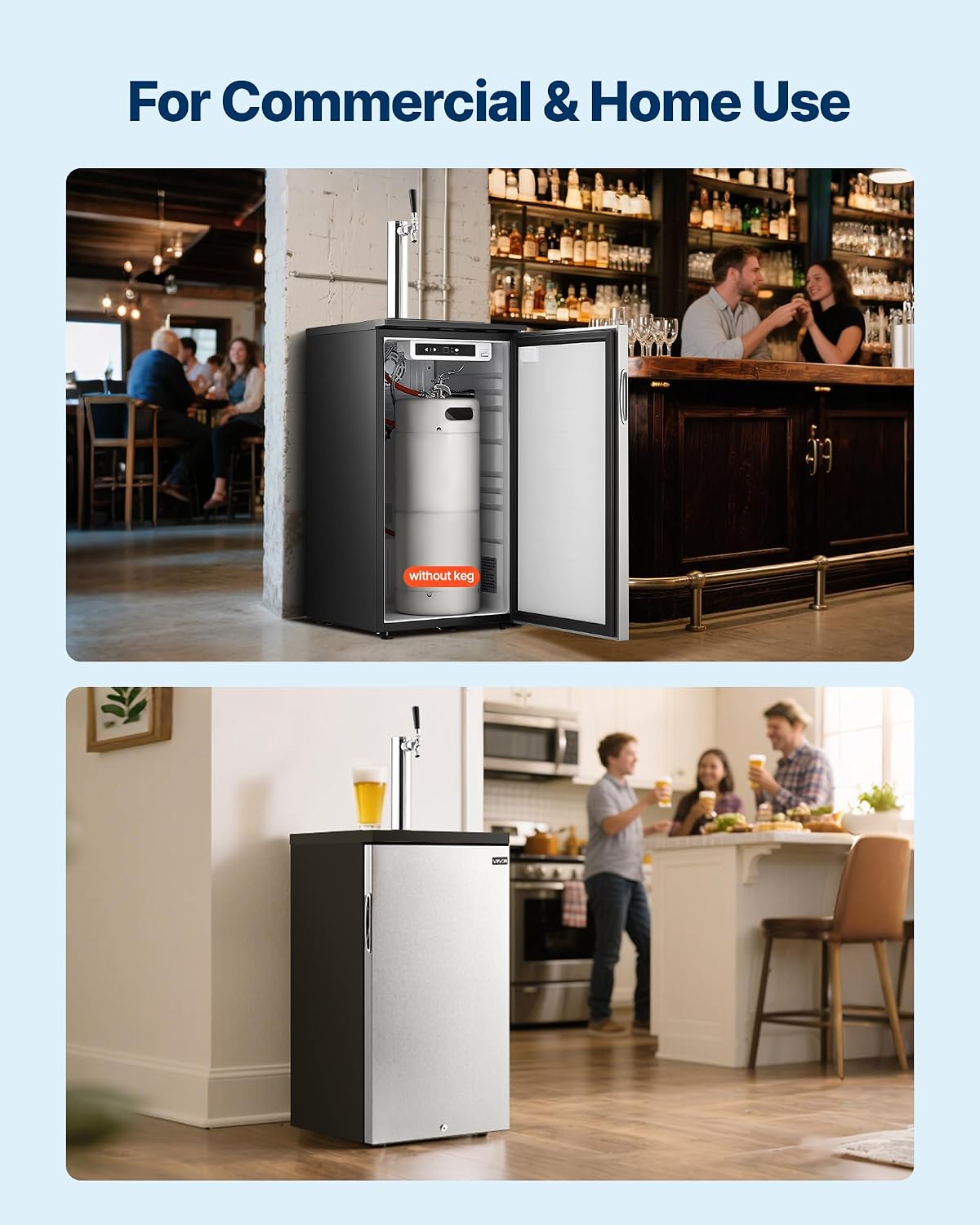 VEVOR Beer Kegerator, Single Tap Commercial Draft Beer Dispenser for D system, Refrigerator With Shelves, Hold 1 Sixth Keg, 2.5lbs CO2 Tank, 92L