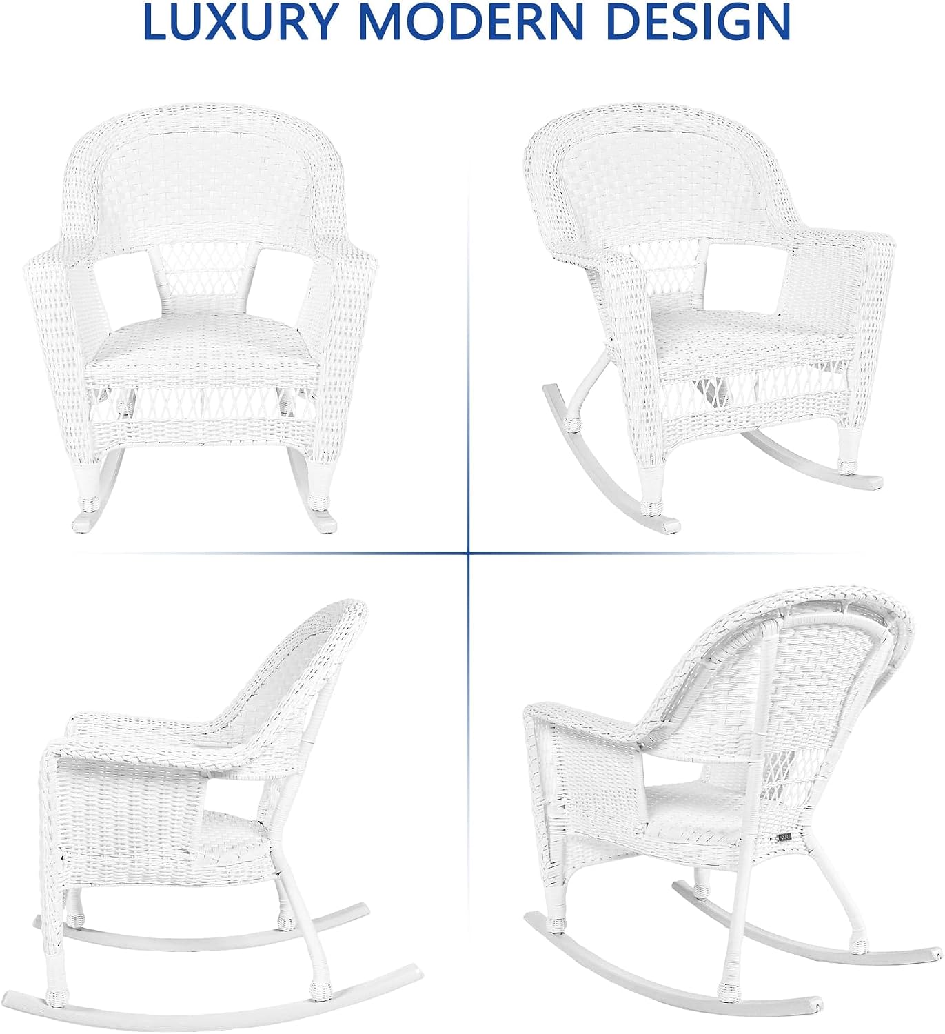 Jeco Rocker Wicker Chair with Red Cushion, Set of 2, White