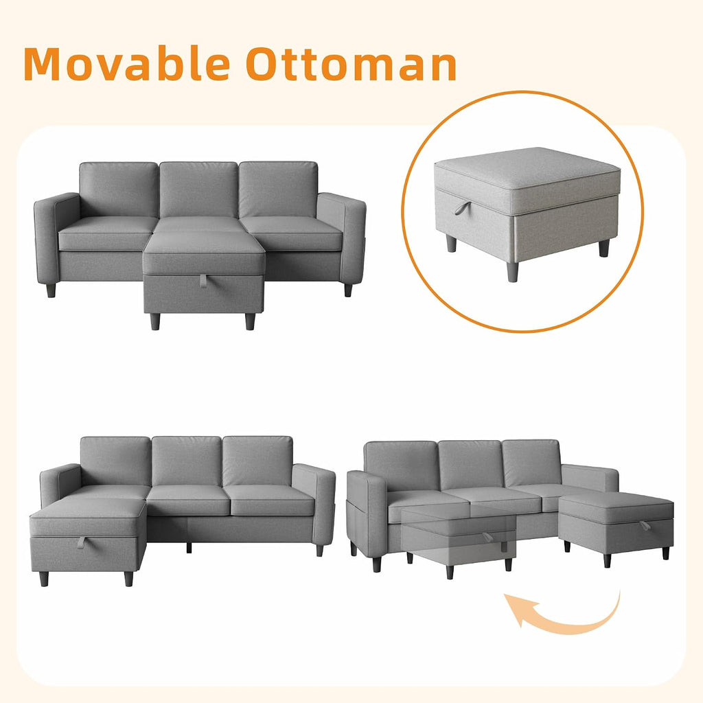 78' Sectional Sofa Couches for Living Room, Convertible L Shaped Couch with Storage Ottoman, Deep Seat Pet-Friendly Linen Fabric Sofa Set for Small Space, Apartment, Dorm