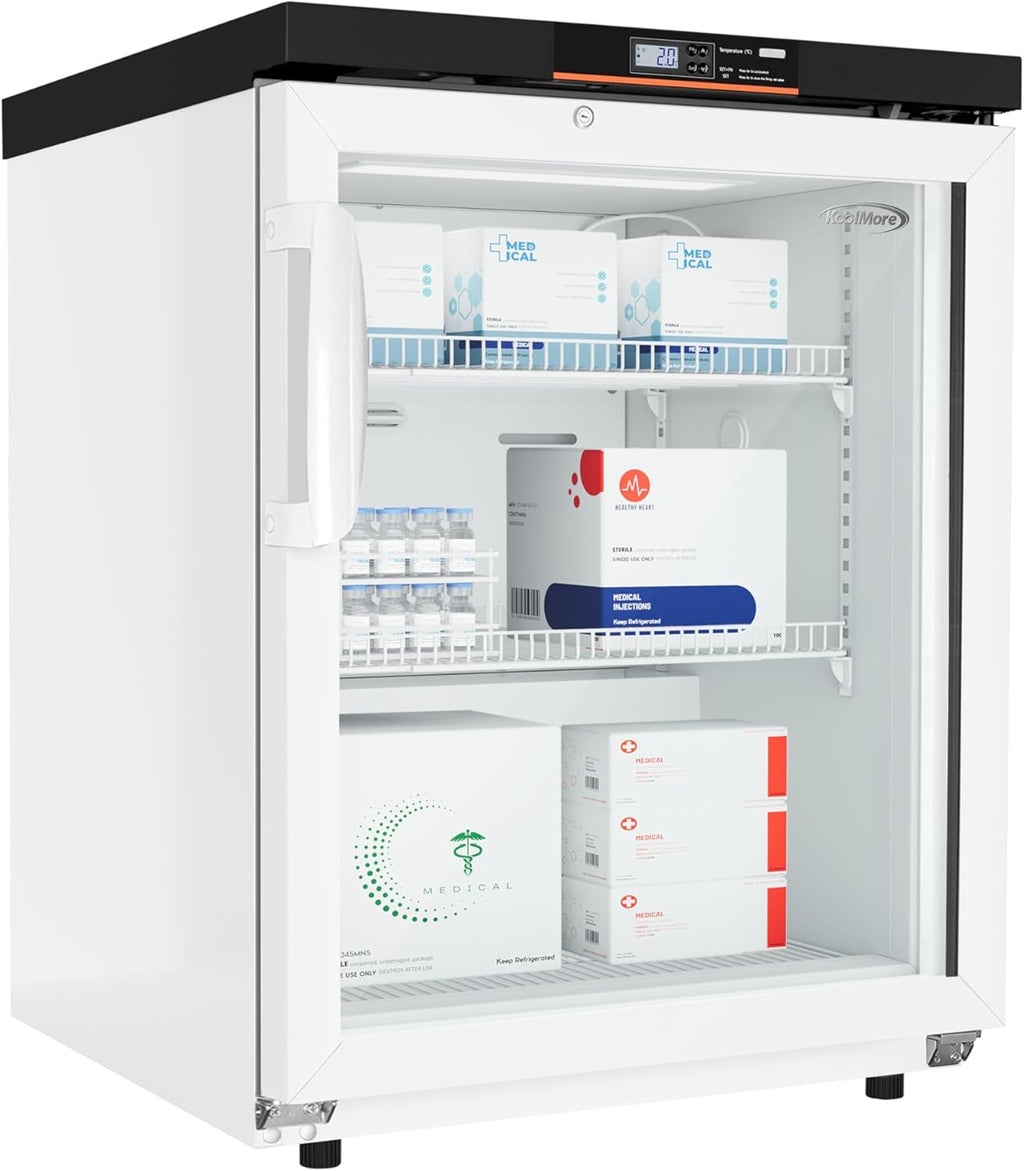 KoolMore 4.5 cu ft Countertop Medical Pharmacy Refrigerator with Emergency Backup Battery for Temperature Display and Alarm in White, UL Listed (KM-PHR-45C)