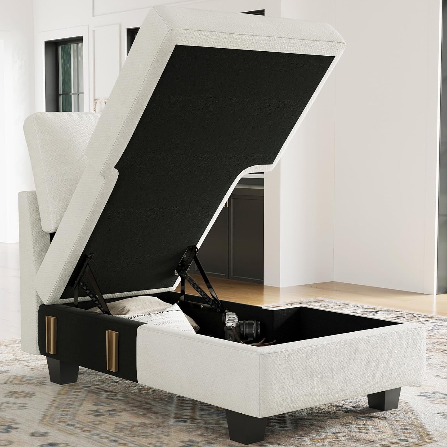 Belffin Sectional Storage Chaise Module for Modular Sectionals. Right-Facing Chaise. Beige.