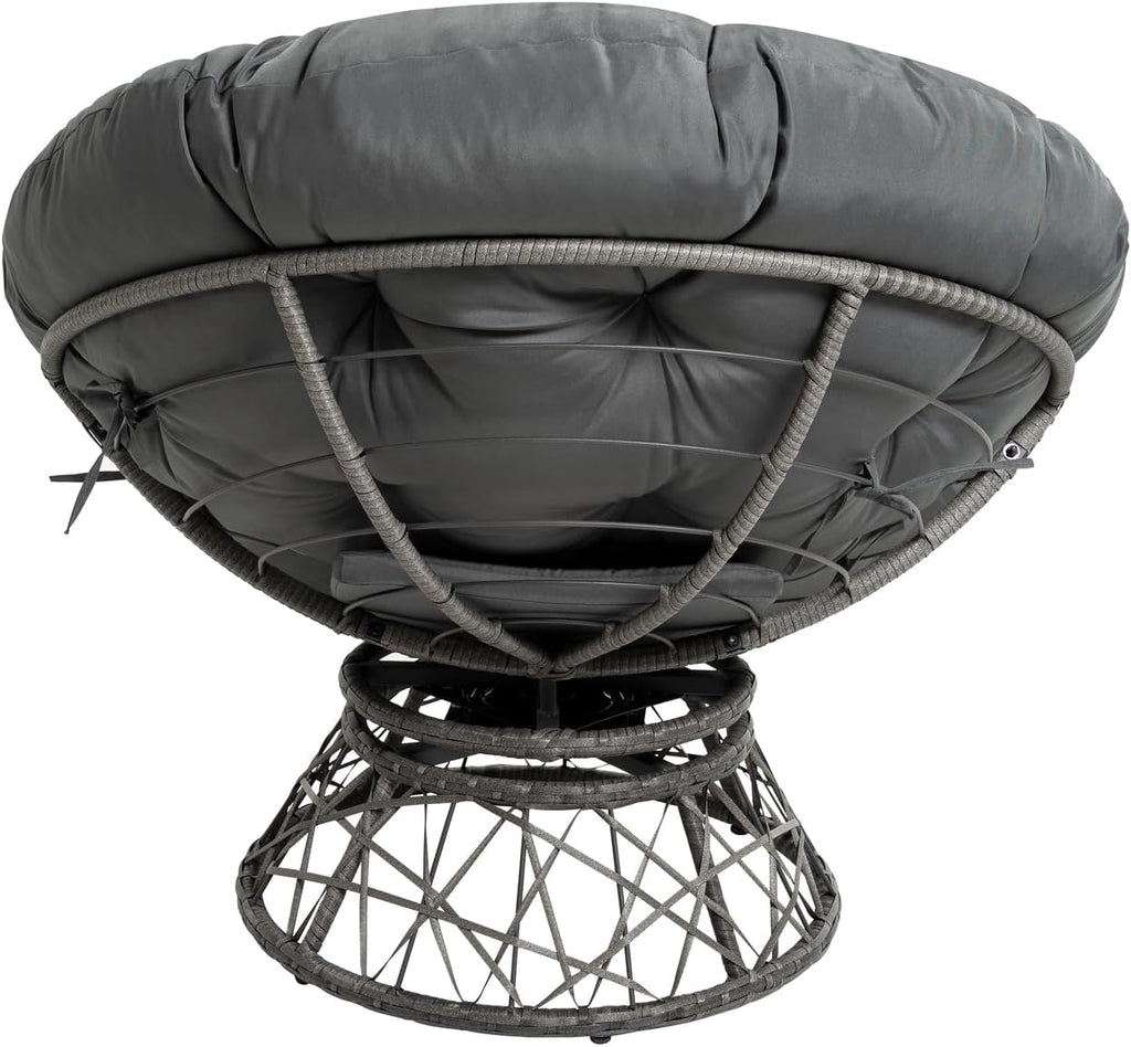 Naomi Home 40' Papasan Chair Indoor with Cushion and Frame – Round Wicker Papasan Chair with Thick Tufted Cushion, Sturdy Metal Base, Large Reading Chair for Bedroom & Living Room, Dark Gray