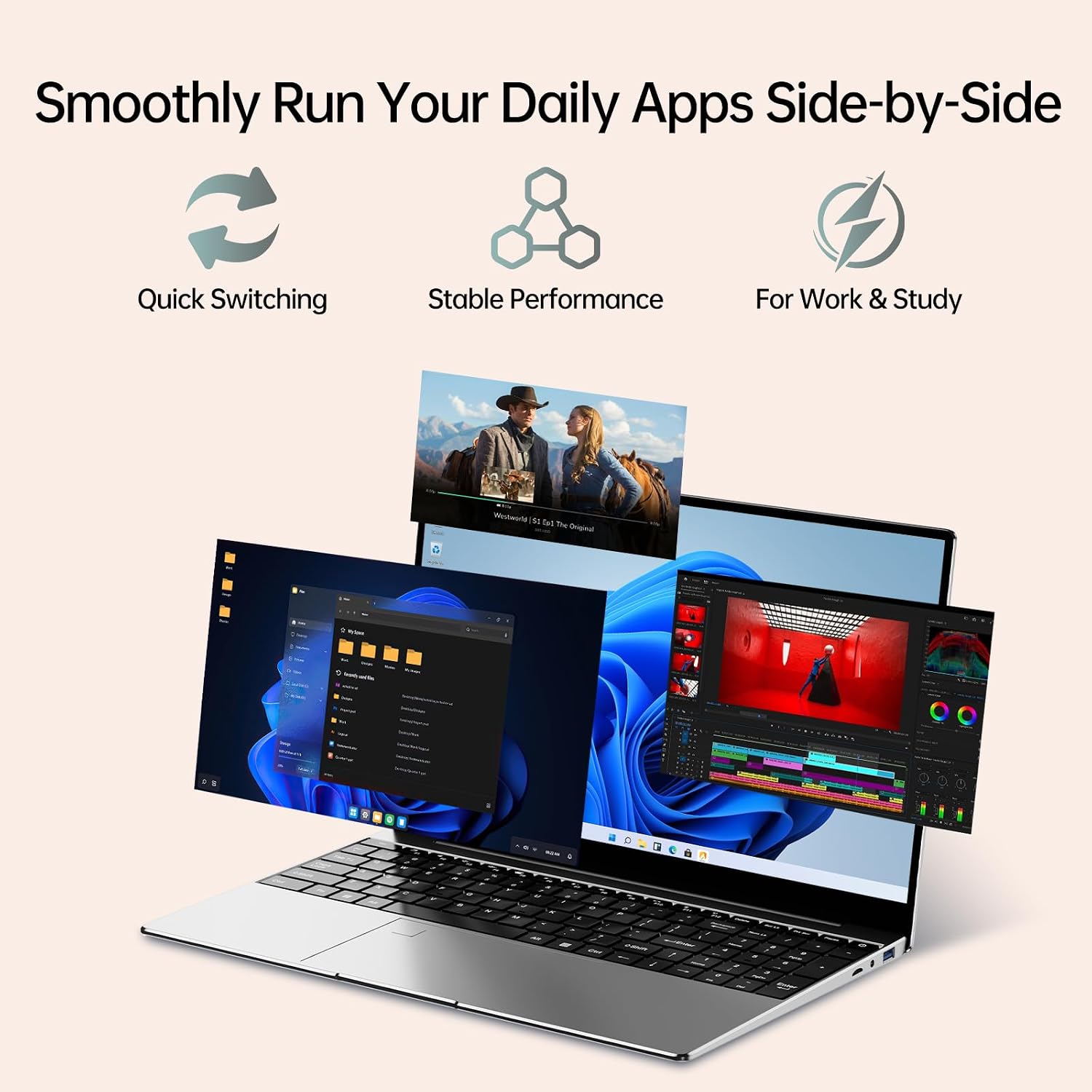 2026 New 15.6'' Laptop Windows 11 Pro, Intel Core i3-7020U, 8GB RAM, 256GB SSD, 1080p FHD Display, Backlit Kerboard, Fingerprint, Office 365, WiFi5, BT5, Webcam, Mini-HDMI, USB3.2, TF Card Slot