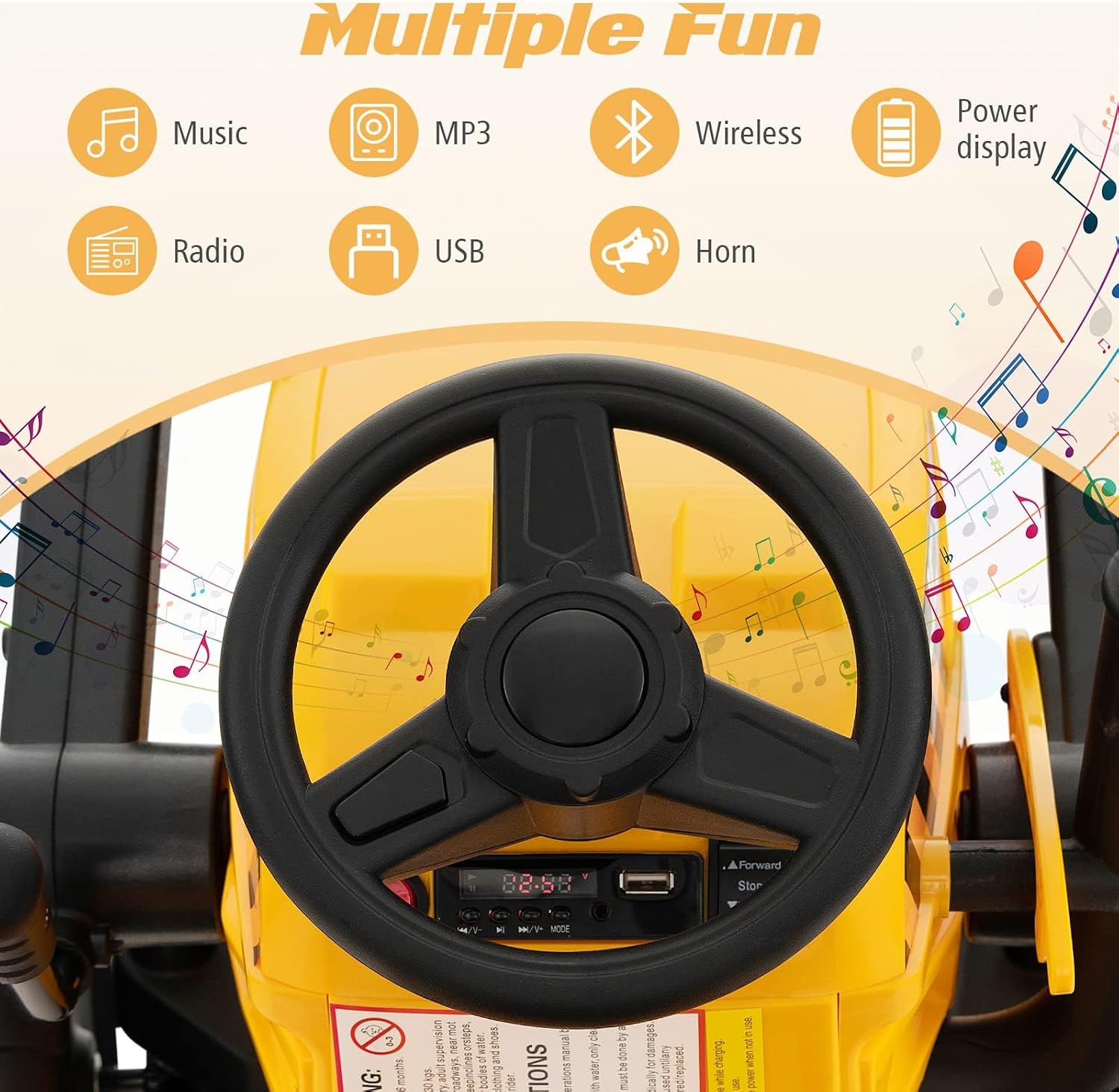 OLAKIDS Kids Ride on Car, 12V Electric Excavator Vehicle Construction Truck with Remote Control, Adjustable Bucket, Toddlers Battery Powered Bulldozer Tractor with 2 Speeds, Music, Citrine
