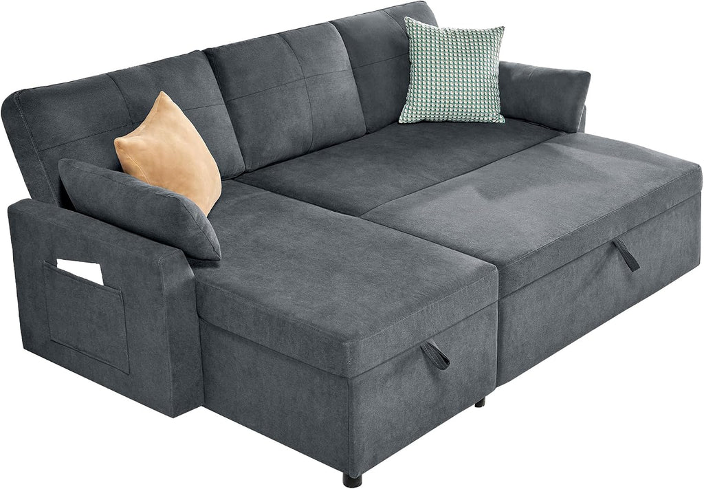 AMERLIFE Sleeper Sofa, 2-in-1 Sofa Bed with Storage Chaise, Pull Out Sofa Couch for Living Room, Guest Room, Linen Grey