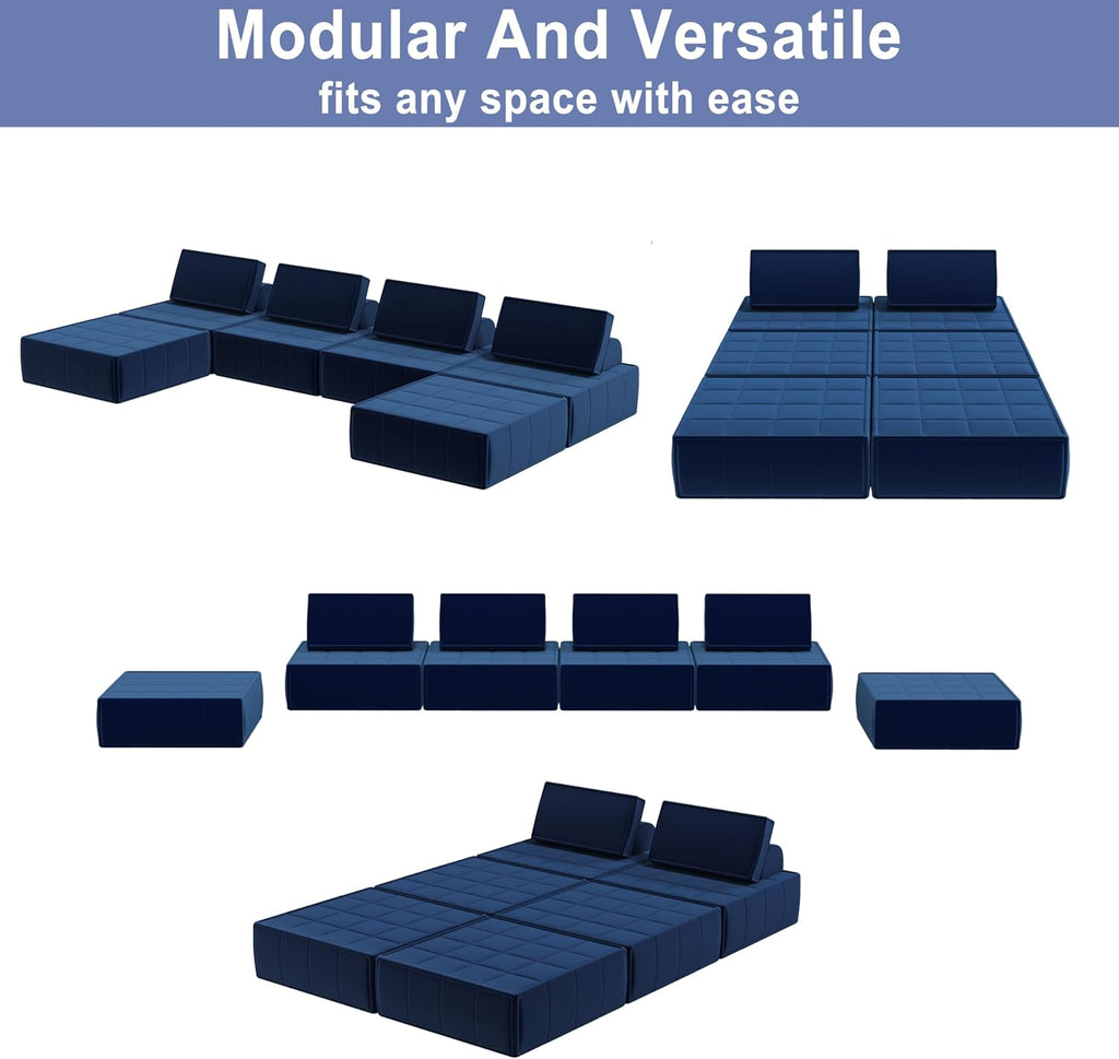 PurrJoys Modular Sectional Loveseat, 2-Piece Deep Seat Corduroy Lounge Sofa with Movable Cushions, Small Loveseat Couch for Living Room, Bedroom, Apartment, Blue
