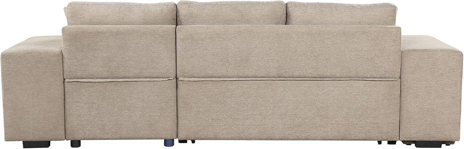 104.5 inch Reversible Sleeper Sectional Sofa with Pull Out Bed , Convertible L Shaped Sectional Couch with Storage Chaise and 2 Stools , Tufted Upholstered Pullout Sofa Bed for Living Room Apartment