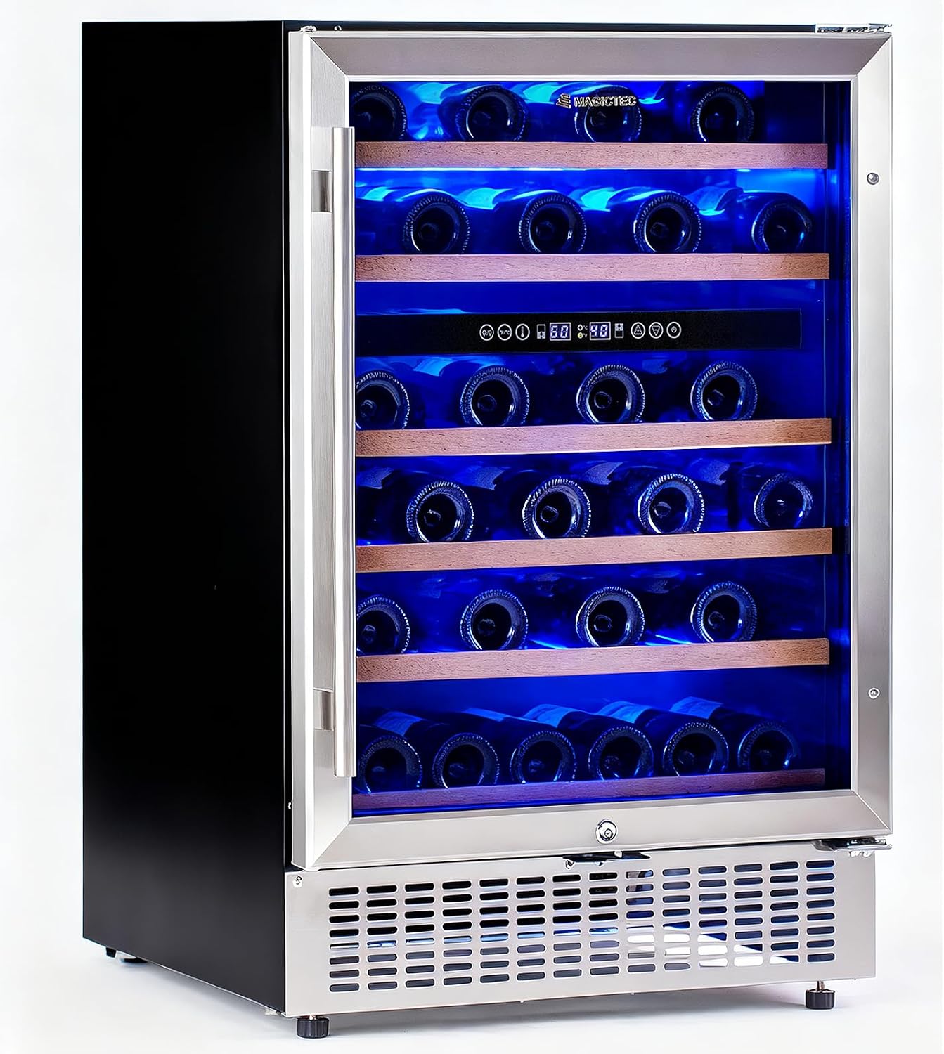 magictec Wine Fridge Under Counter 24 inch,46 Bottles,Dual Zone Wine cooler refrigerators Free Standing, Built-In Wine Fridge with Lock,Stainless Steel Handle,For Home Office Bar