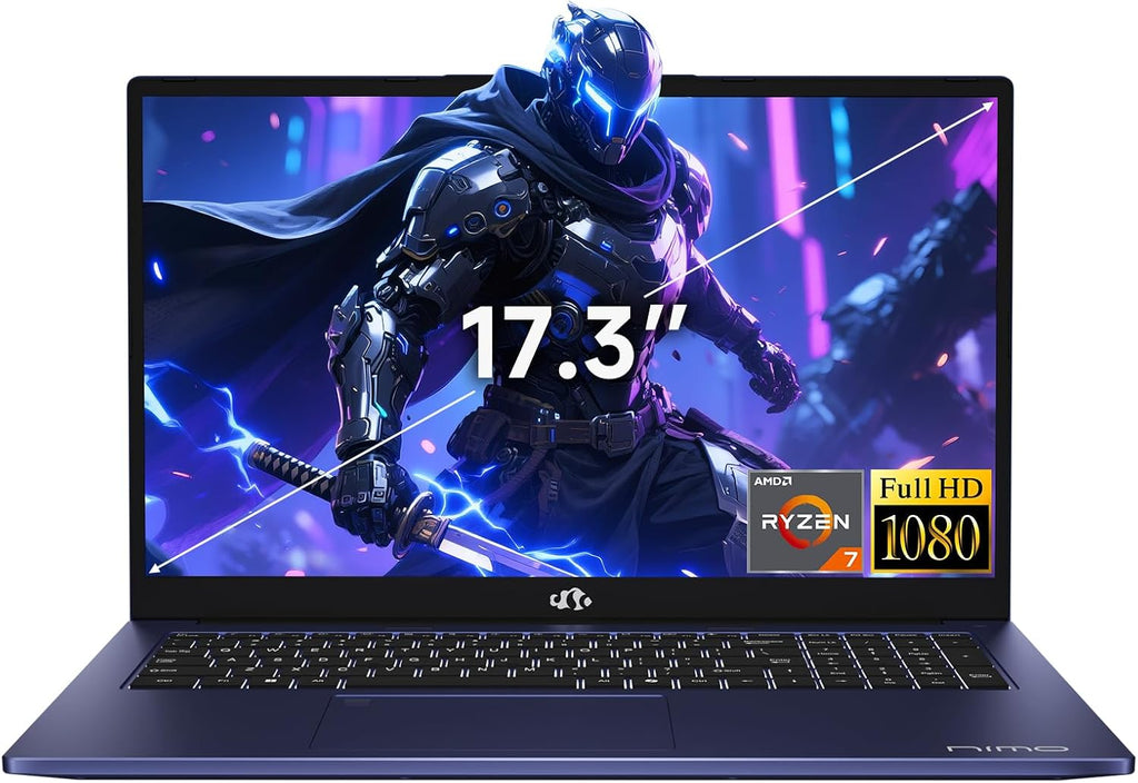 NIMO 2025 Gaming-Laptop, 17.3' FHD-Laptops with AMD Ryzen 7 7735HS (Up to 4.75GHz, Beats i7-12650H), 16GB DDR5 512GB SSD Computer with Backlit KB 100W Type-C Radeon 680M Fingerprint