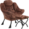 Lazy Chair with Folding Ottoman,Leisure Sofa Chair,Soft Fabric Armchair with Armrests and Side Pockets, Reading Chair with Footrest for Living Room, Bedroom, Office (Plush Dark Brown)