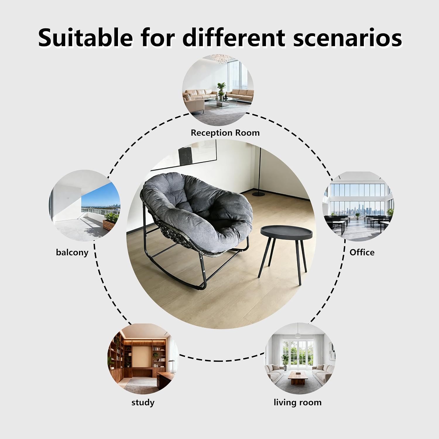 Modern Rocking Chair with Side Table Set, 2-Piece Patio with Soft Cushion & Side Table, 330 LBS Capacity, All-Weather Balcony Furniture