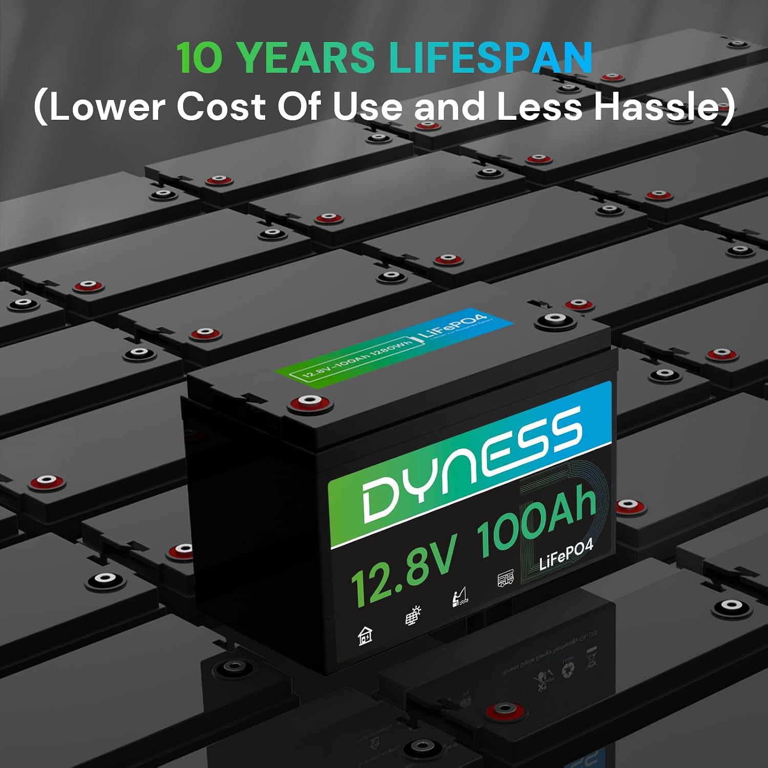 Dyness 12V 100Ah LiFePO4 Battery BCI Group 31 Lithium Battery with Low-Temp Cut Off Protection, A+ Grade Cell Built-in 100A BMS, Perfect for RV, Solar System, Off-Grid, Home Energy Storage